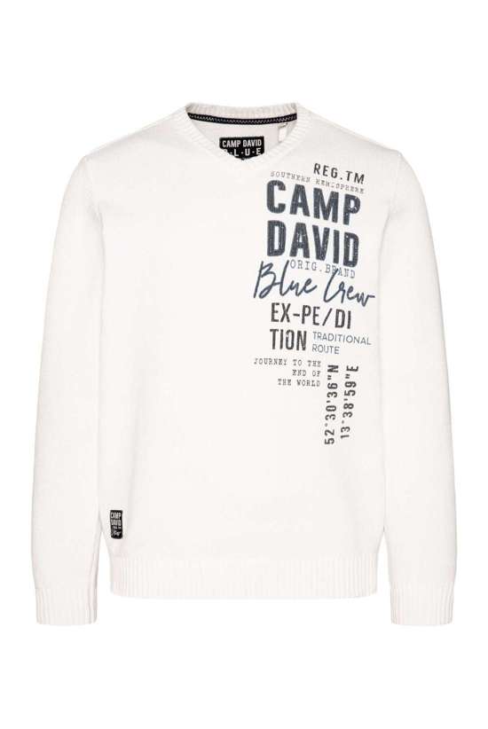 Пуловер с V-образным вырезом и принтом логотипа