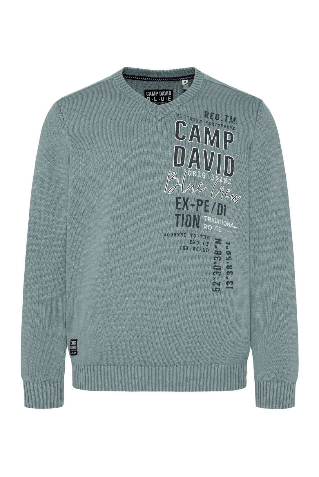 Пуловер с V-образным вырезом и принтом логотипа