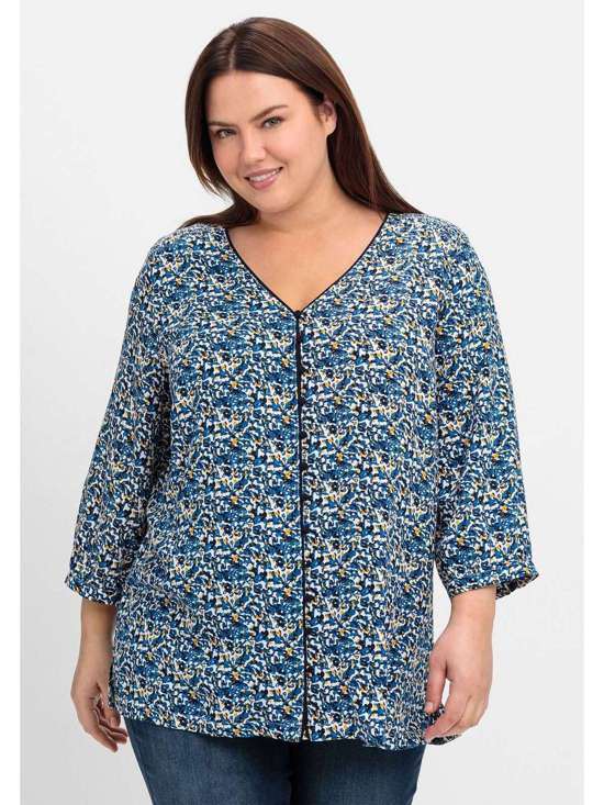 Блузка-рубашка со сборками и контрастными деталями Große Größen