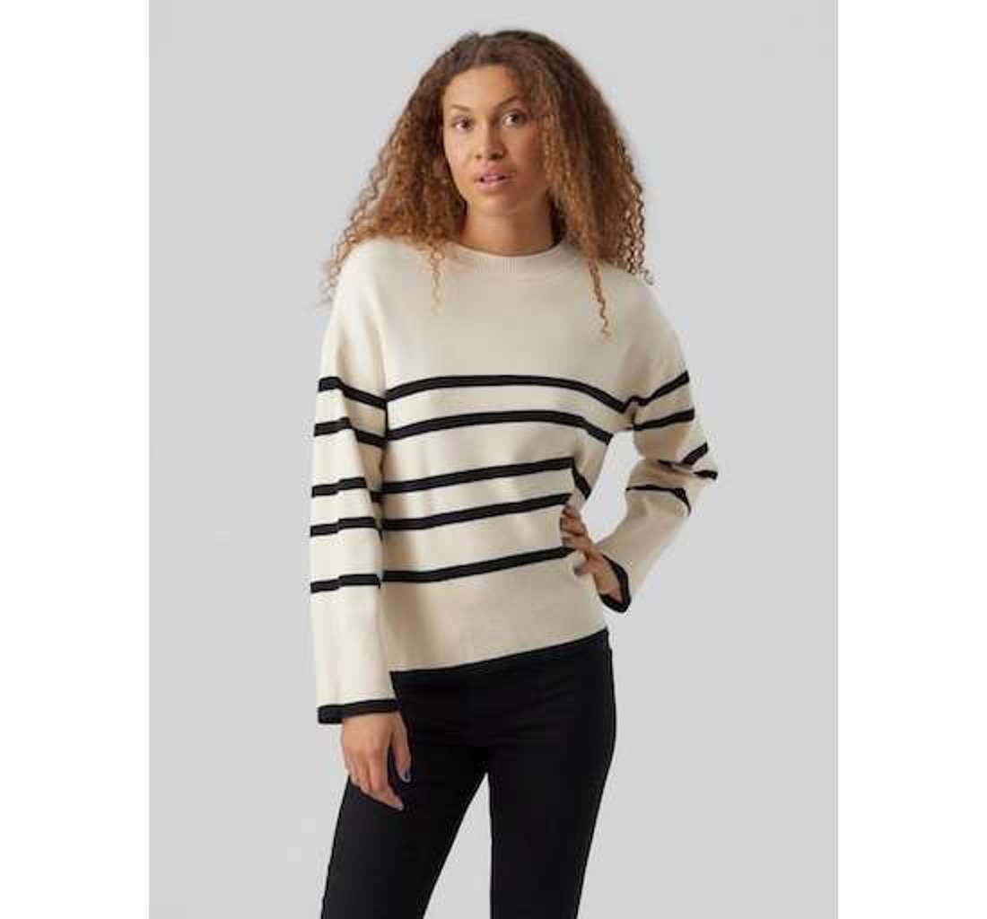 Свитер с круглым вырезом и полосатым узором VMSABA LS O-NECK STRIPE PULLOVER GA NOOS