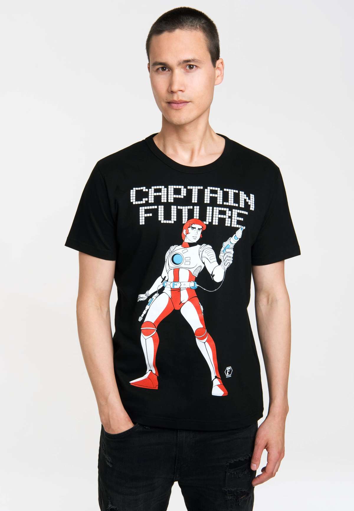 Футболка с классным принтом «Капитан Будущее» спереди. Captain Future