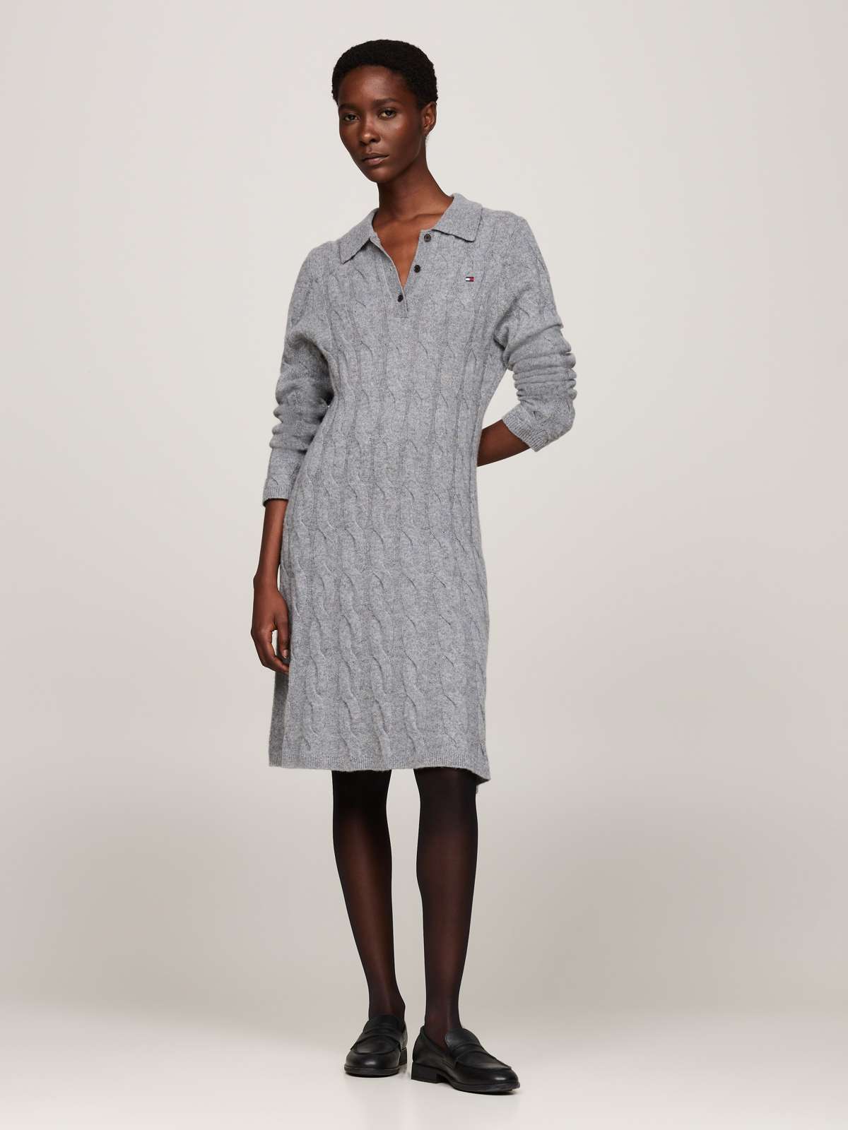 Трикотажное платье косой вязки SOFT WOOL CABLE POLO SWT DRESS