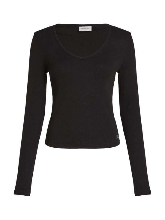 Рубашка с длинными рукавами и нашивкой-логотипом WOVEN LABEL RIB V-NECK LS