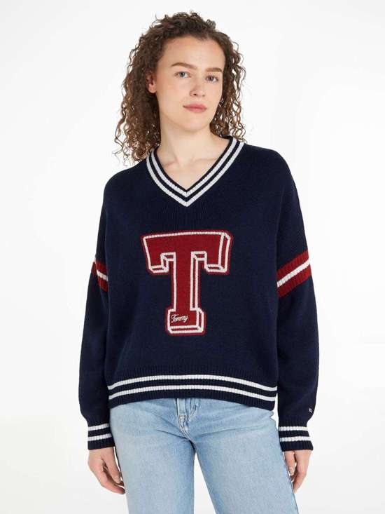 Вязаный свитер с вышитым флагом Tommy Jeans TJW LETTERMAN SWEATER