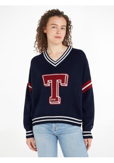 Вязаный свитер с вышитым флагом Tommy Jeans TJW LETTERMAN SWEATER