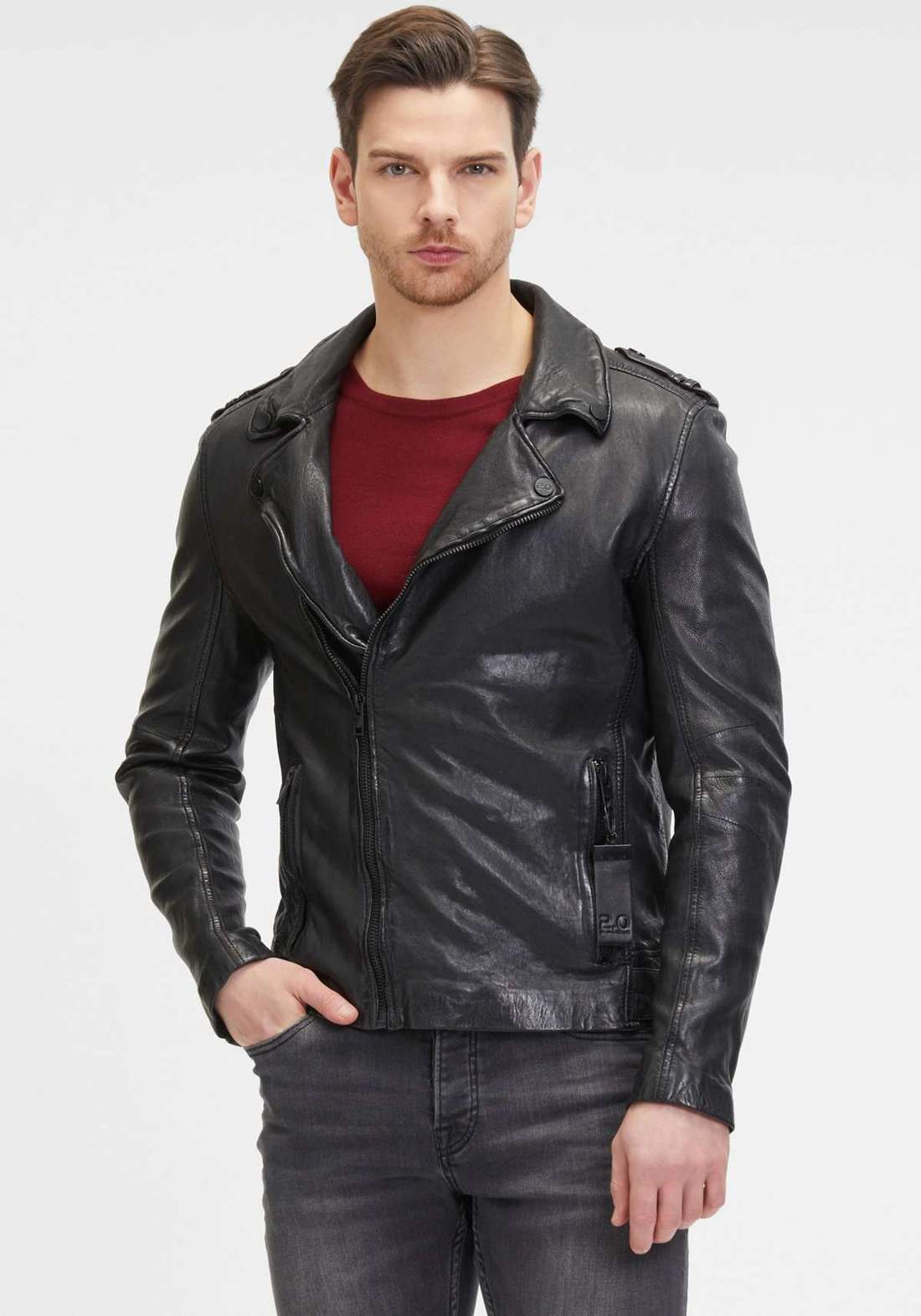 Кожаная куртка на асимметричной молнии. G2MRotys SF