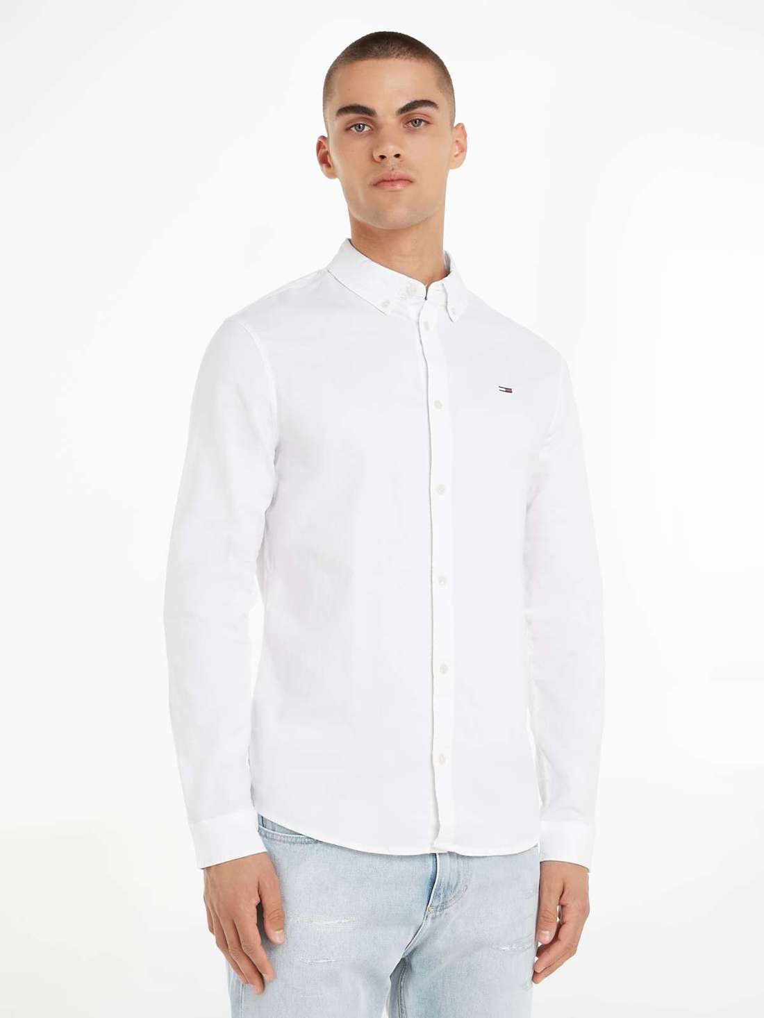 Рубашка с длинными рукавами и этикеткой с флагом на груди. TJM Slim Stretch Oxford Shirt