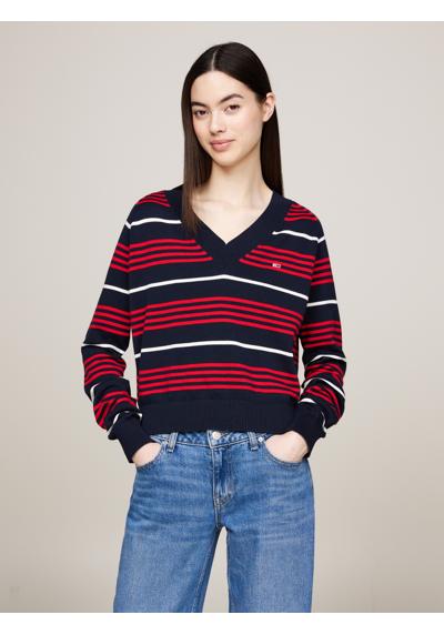 Вязаный свитер в полосатый дизайн. TJW V-NECK STRIPE SWEATER