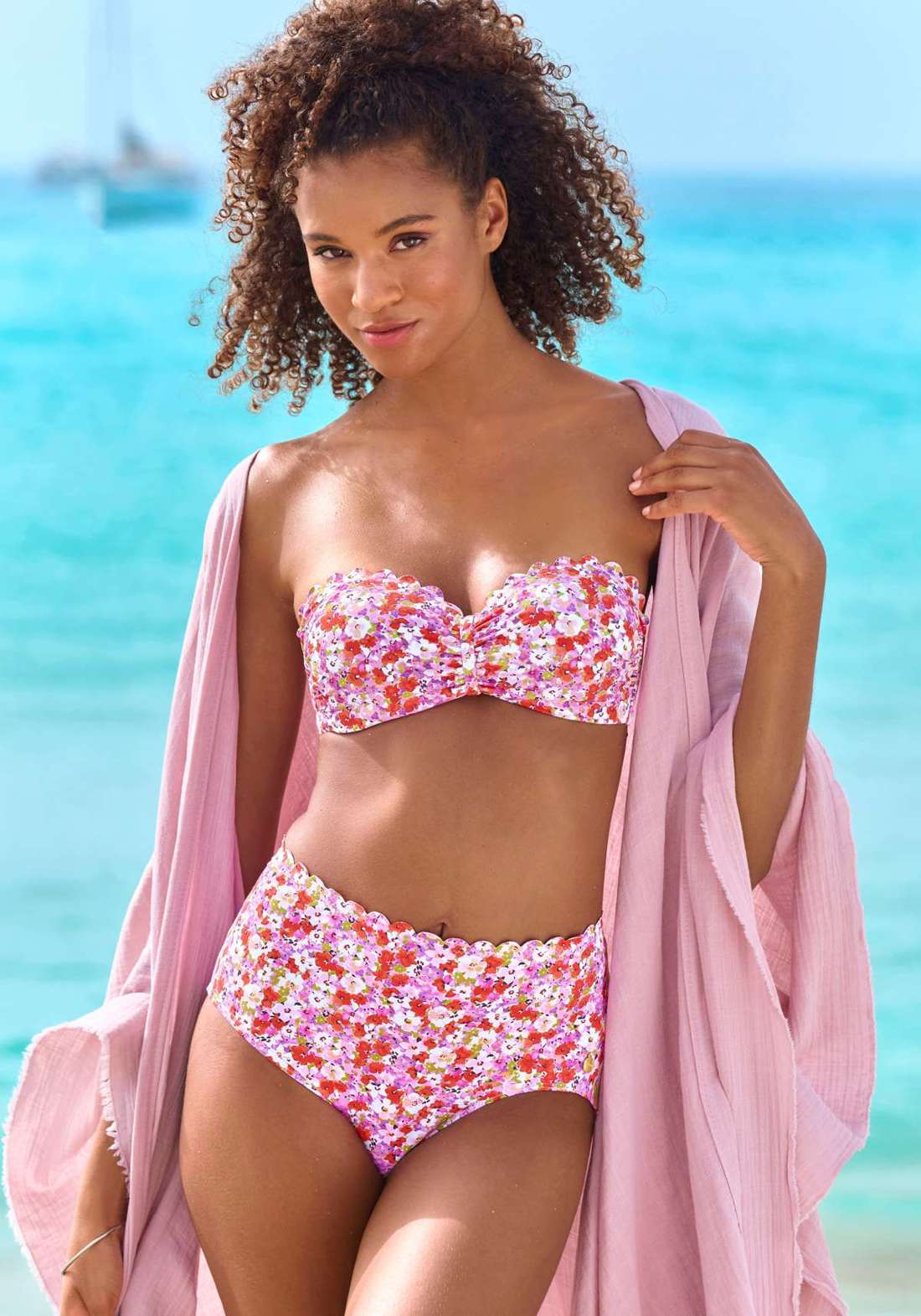 Лиф бикини-бандо на косточках с цветочным принтом Jasmin