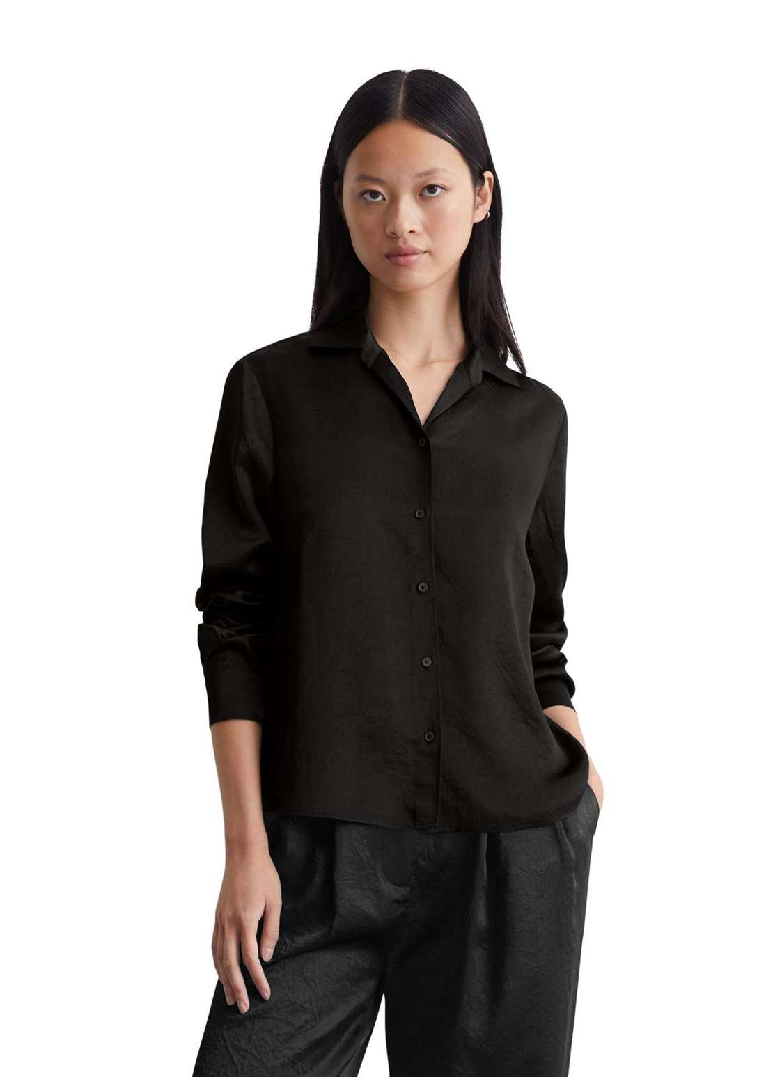 Блузка с длинными рукавами aus Naia™ Satin in Crinkle-Qualität