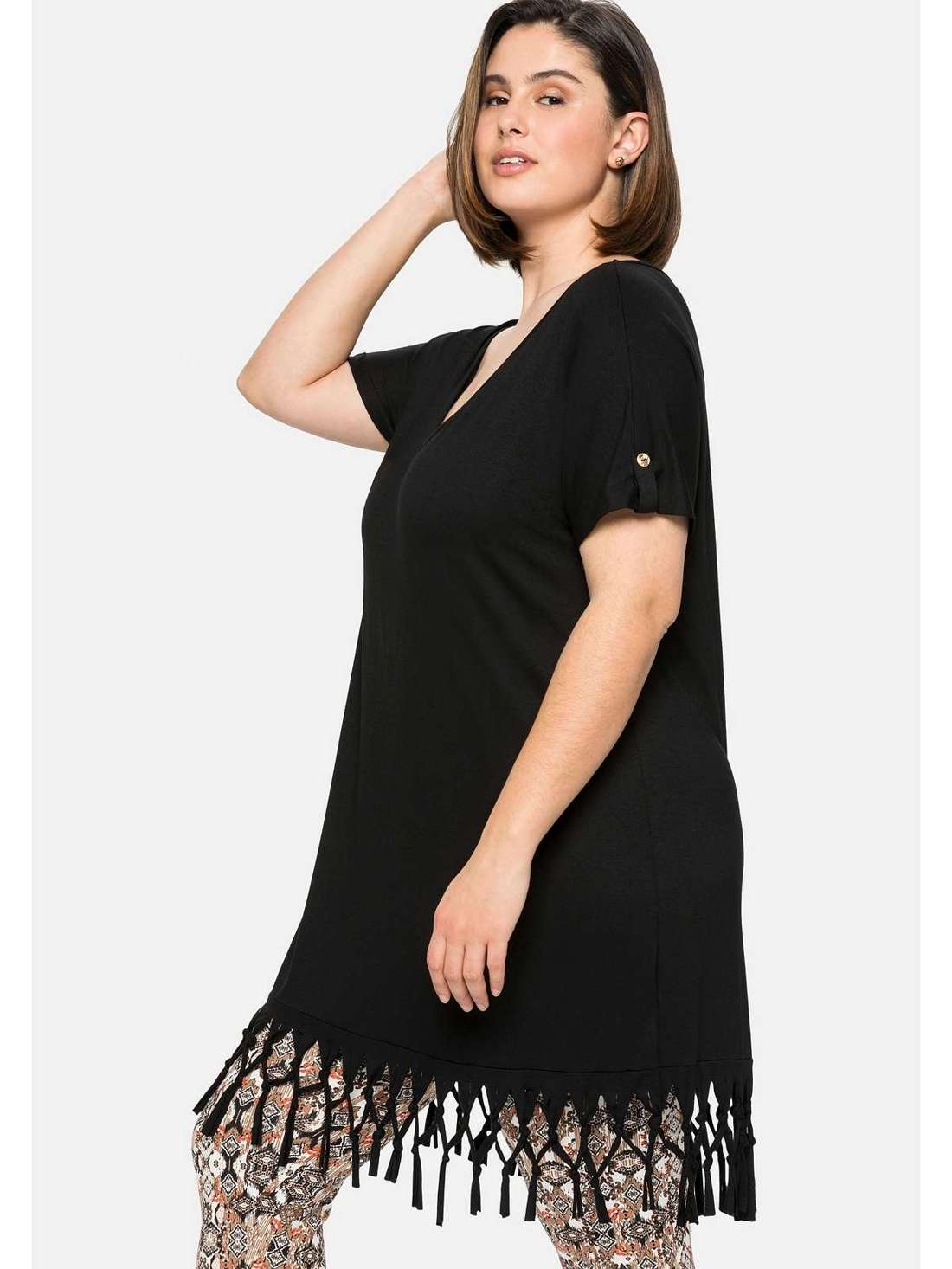 Длинная рубашка с бахромой на подоле Große Größen