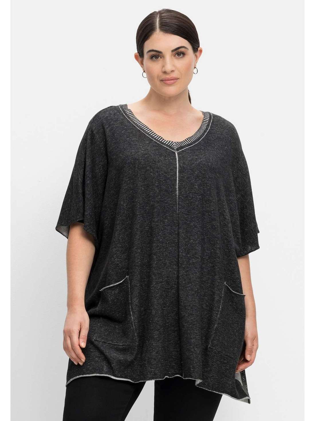 Свитер с V-образным вырезом двухцветной вязки Große Größen