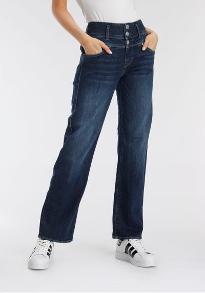 Прямые джинсы со вставками на танкетке по бокам для эффекта стретчинга.