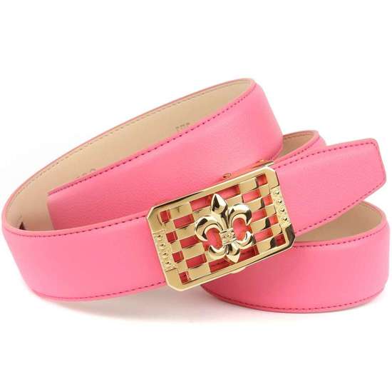 Кожаный ремень розового цвета с застежкой в виде лилии