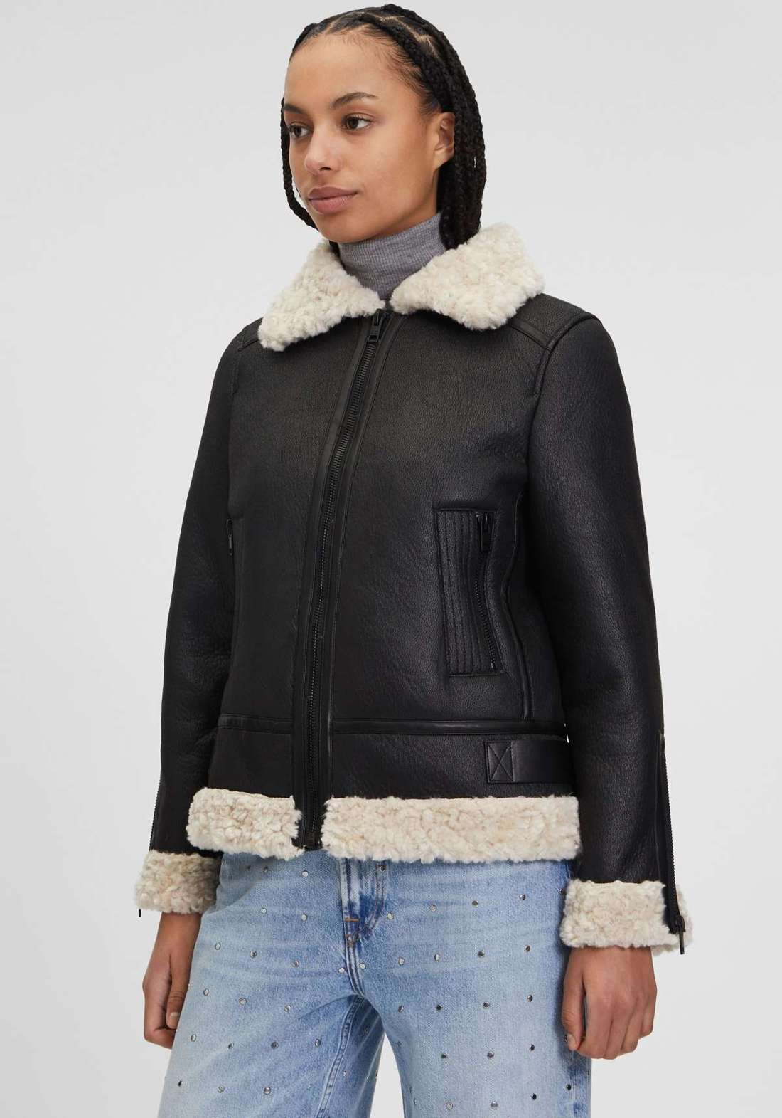 Куртка из искусственной кожи с искусственным мехом C-039