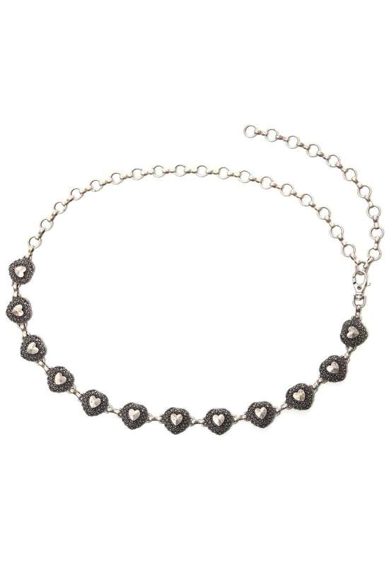 Ремень-цепочка из старинного серебра с винтажными сердечками Frieda