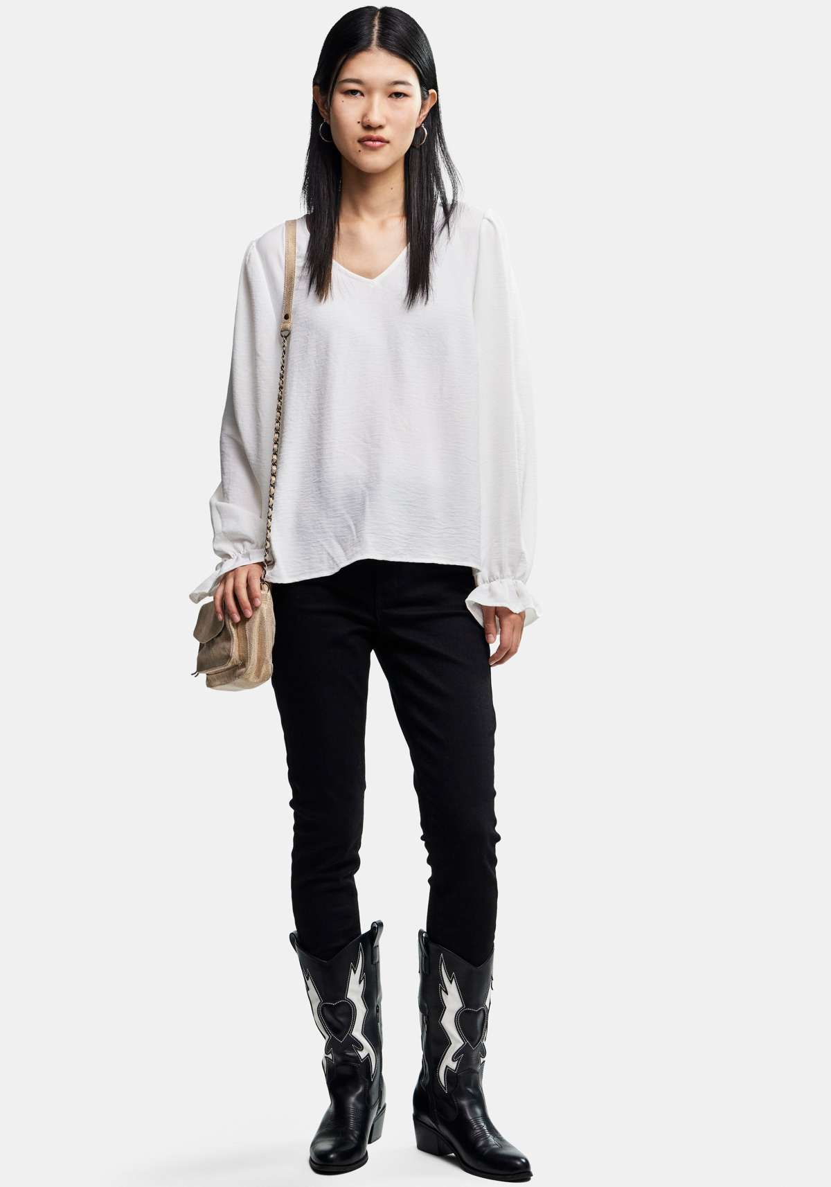 Рубашка с длинным рукавом PCTIFFANY LS V-NECK TOP NOOS BC