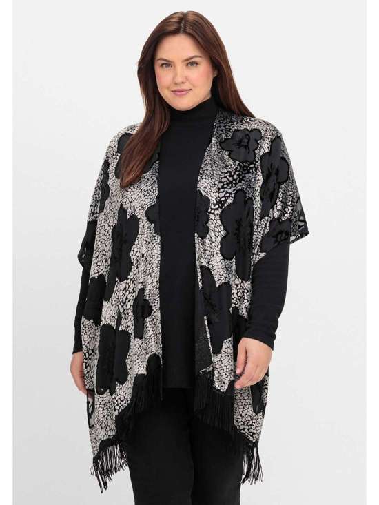 Блуза-кимоно с бархатными и выгоревшими деталями Große Größen