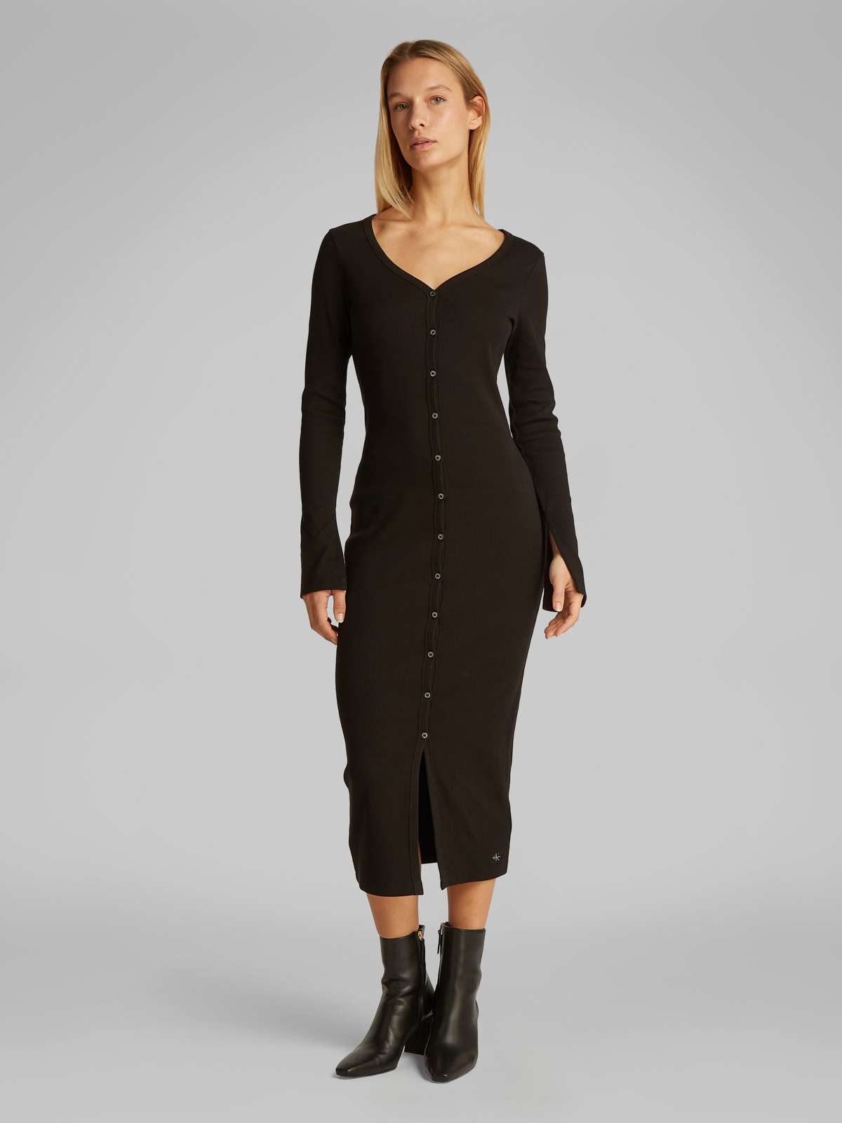 Платье макси с логотипом WOVEN LABEL LS RIB DRESS