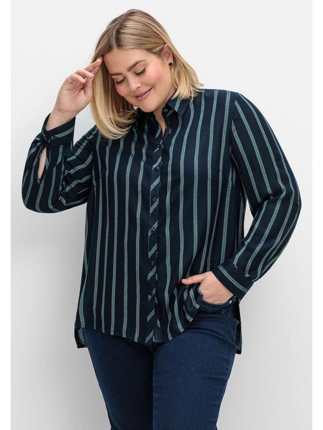 Блузка с длинными рукавами и разноцветными полосками Große Größen