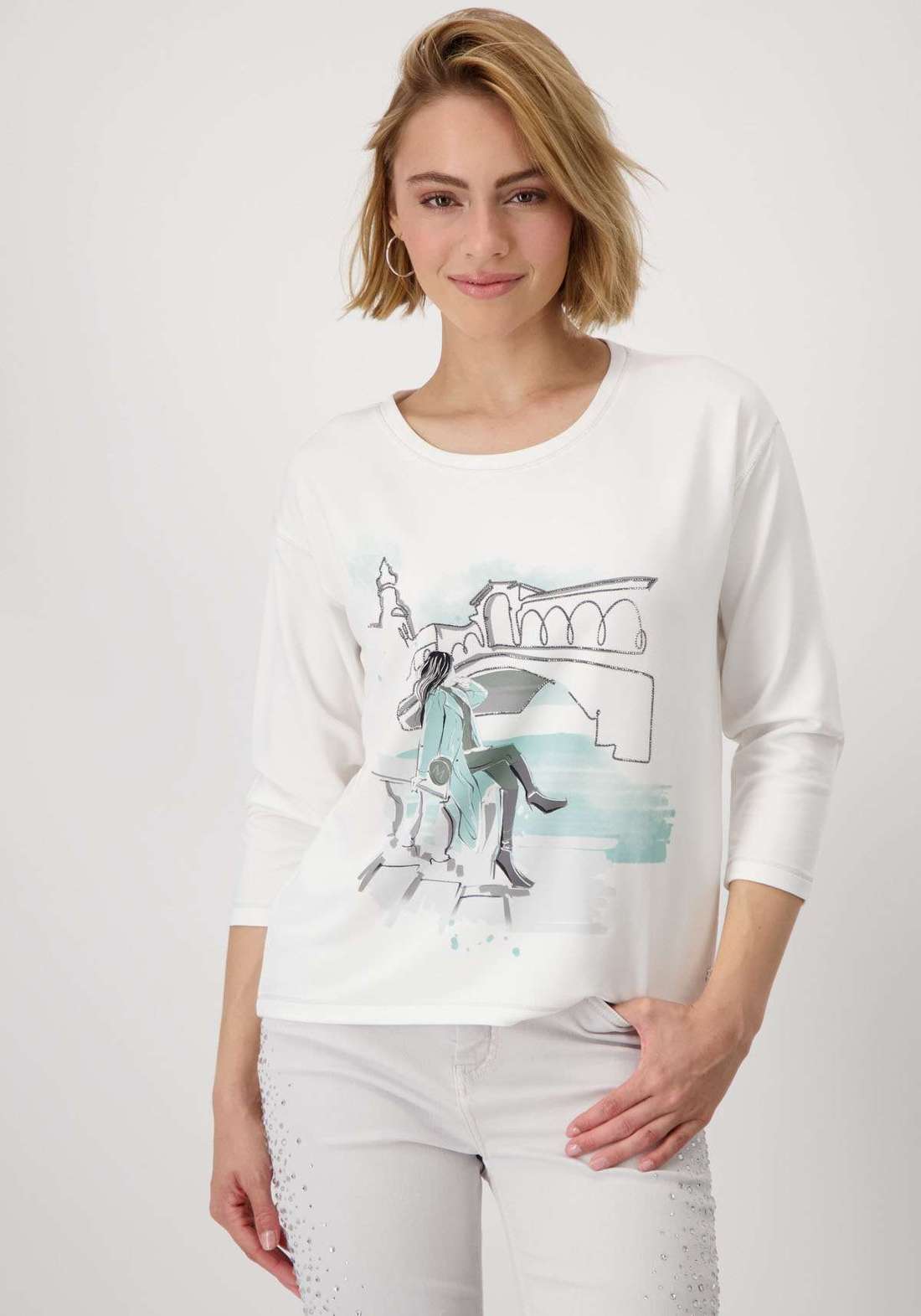 Рубашка с круглым вырезом и принтом спереди