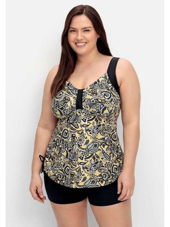 Топ танкини с узором пейсли и рюшами по бокам. Große Größen
