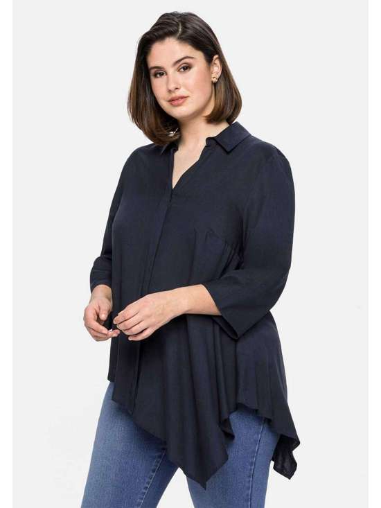 Блузка-рубашка с асимметричным заостренным подолом Große Größen