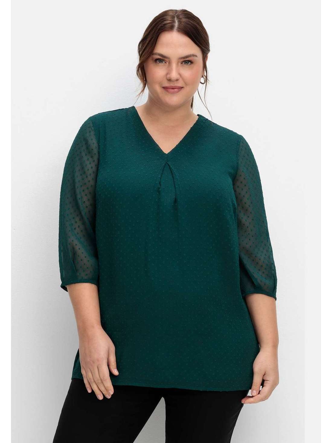 Туника с шифоновыми рукавами и тканым узором Große Größen