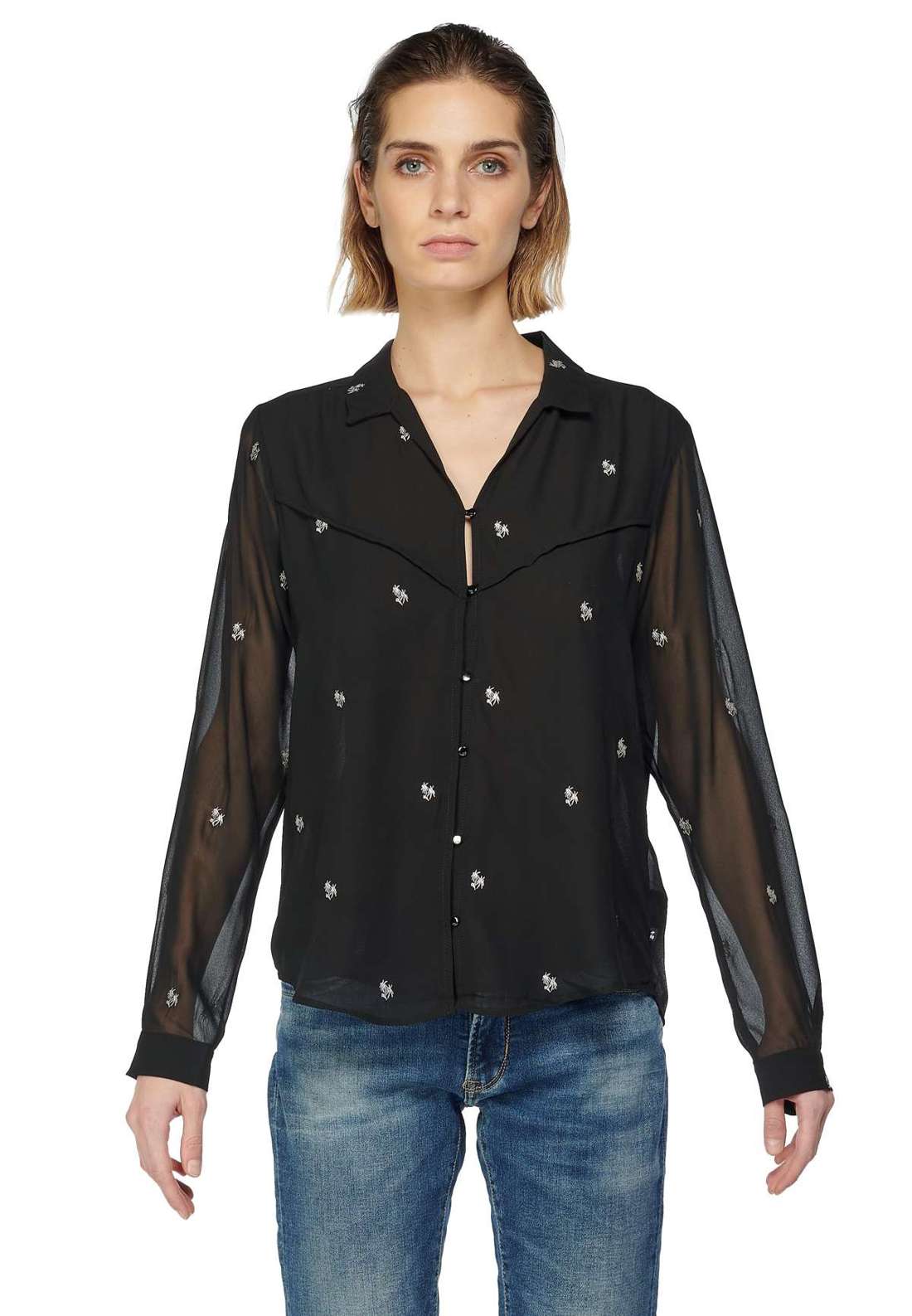 Классическая блузка полупрозрачного дизайна. RUSSELL