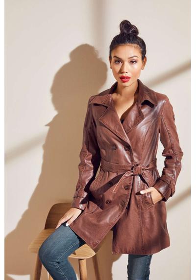 Кожаное пальто, (2 шт., с поясом), женский кожаный тренч с...