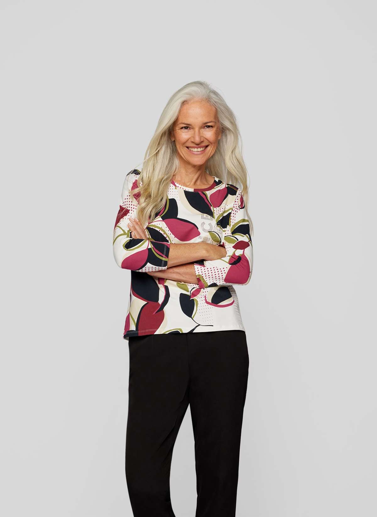 Рубашка с принтом Shirt mit 3/4-Arm floralem Muster und Glitzerakzenten
