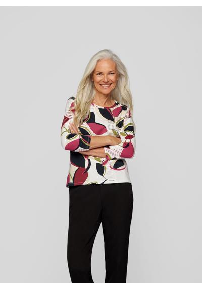 Рубашка с принтом Shirt mit 3/4-Arm floralem Muster und Glitzerakzenten