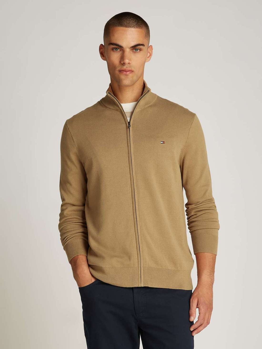 Кардиган с вышивкой логотипа ESSENTIAL COTTON ZIP THRU