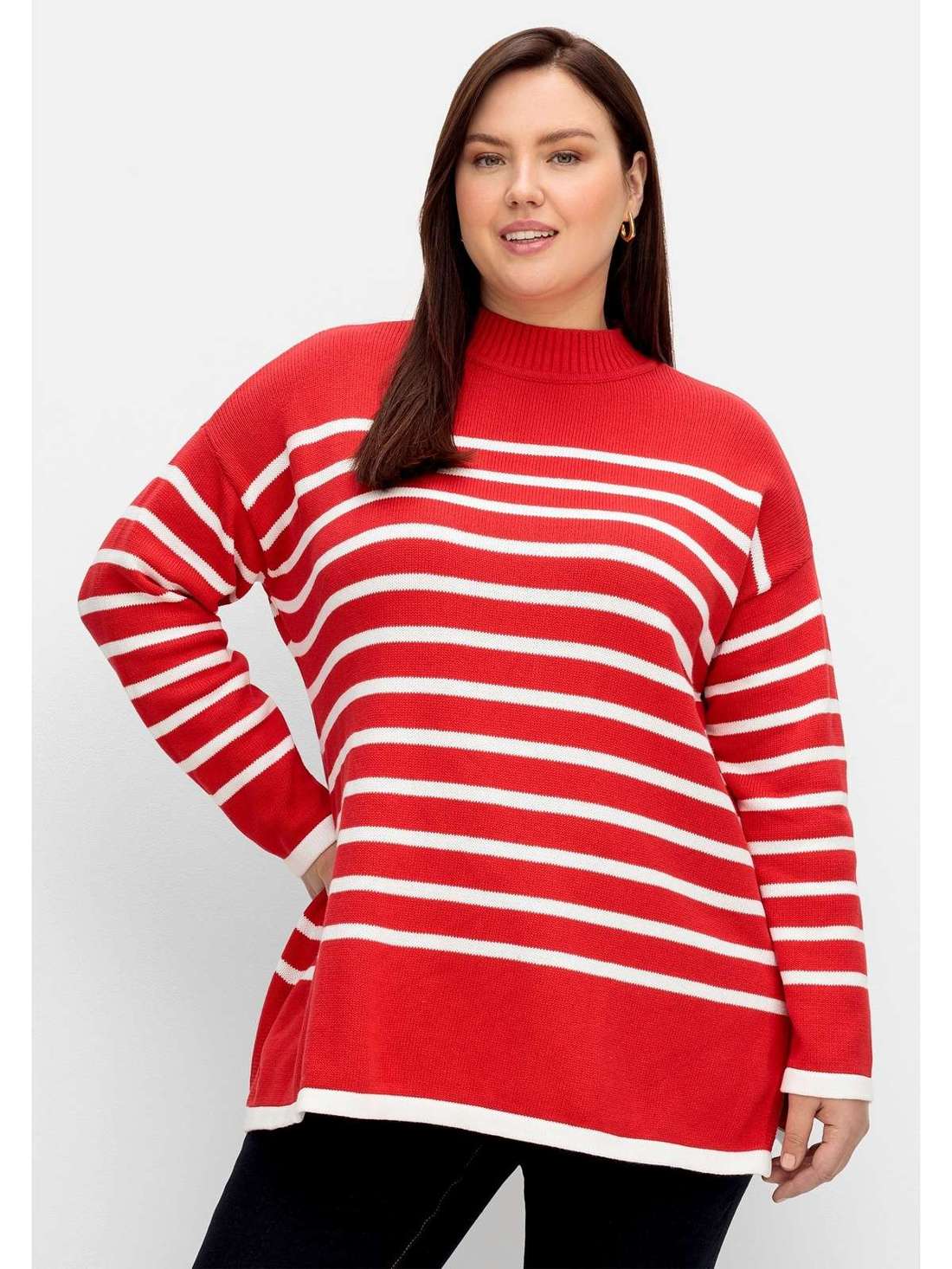 Свитер А-силуэта с круглым вырезом и разрезами по бокам Große Größen