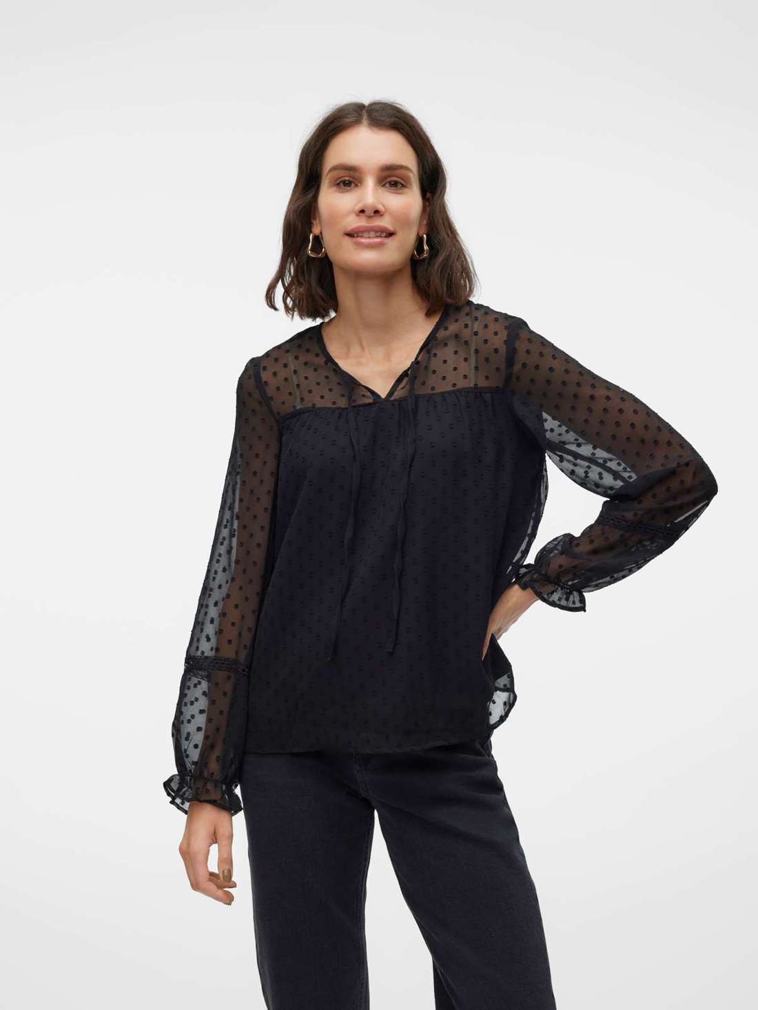 Блузка-рубашка VMLEAH LS LACE TOP WVN GA NOOS