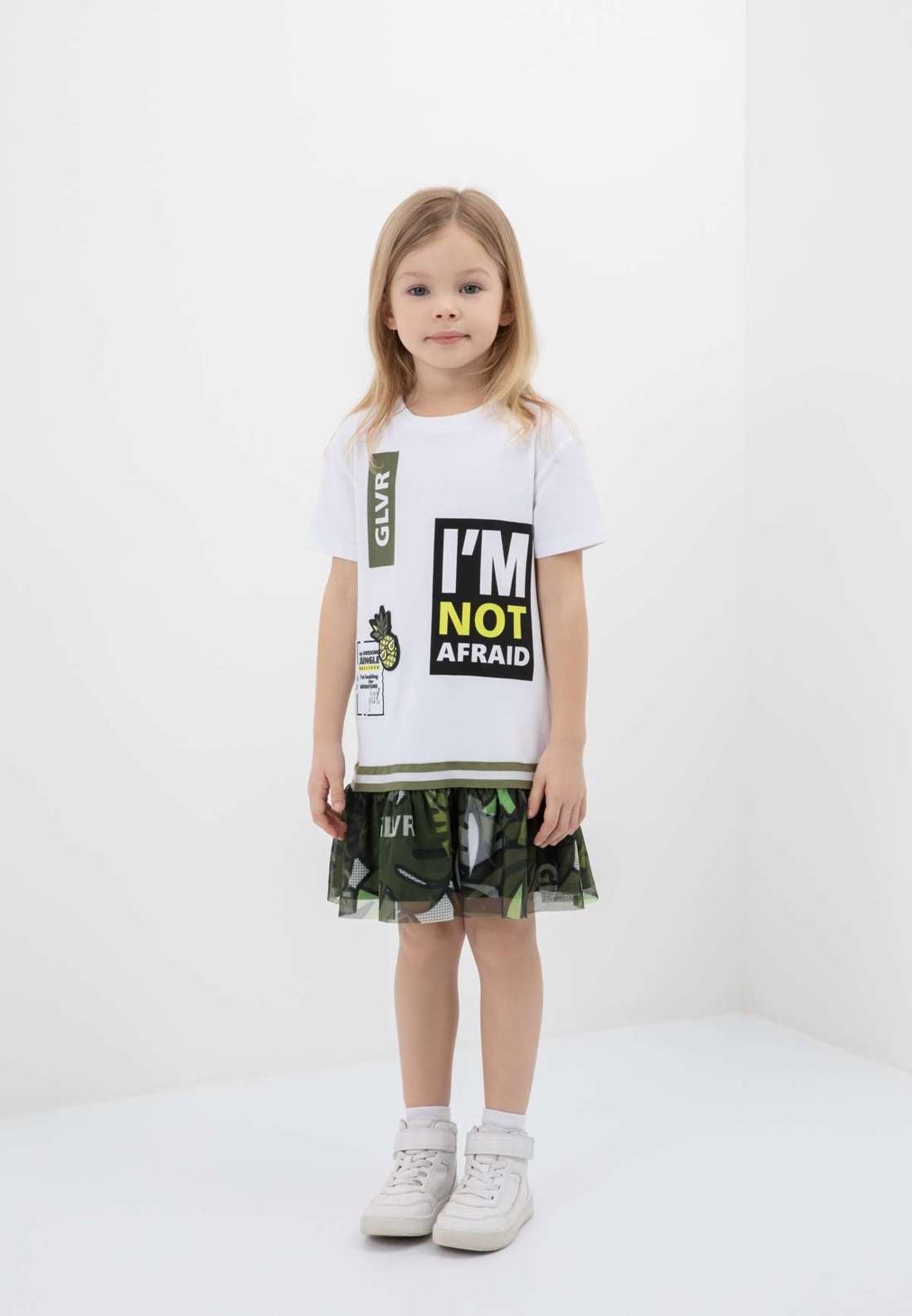 Платье из джерси с модной сетчатой юбкой