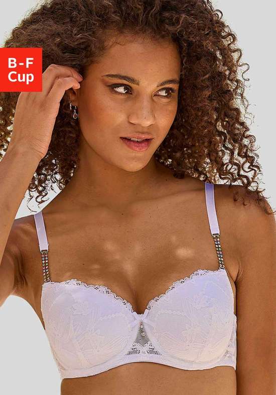 Бюстгальтер с чашечками и элегантными элементами из стразов на бретелях. Dalia