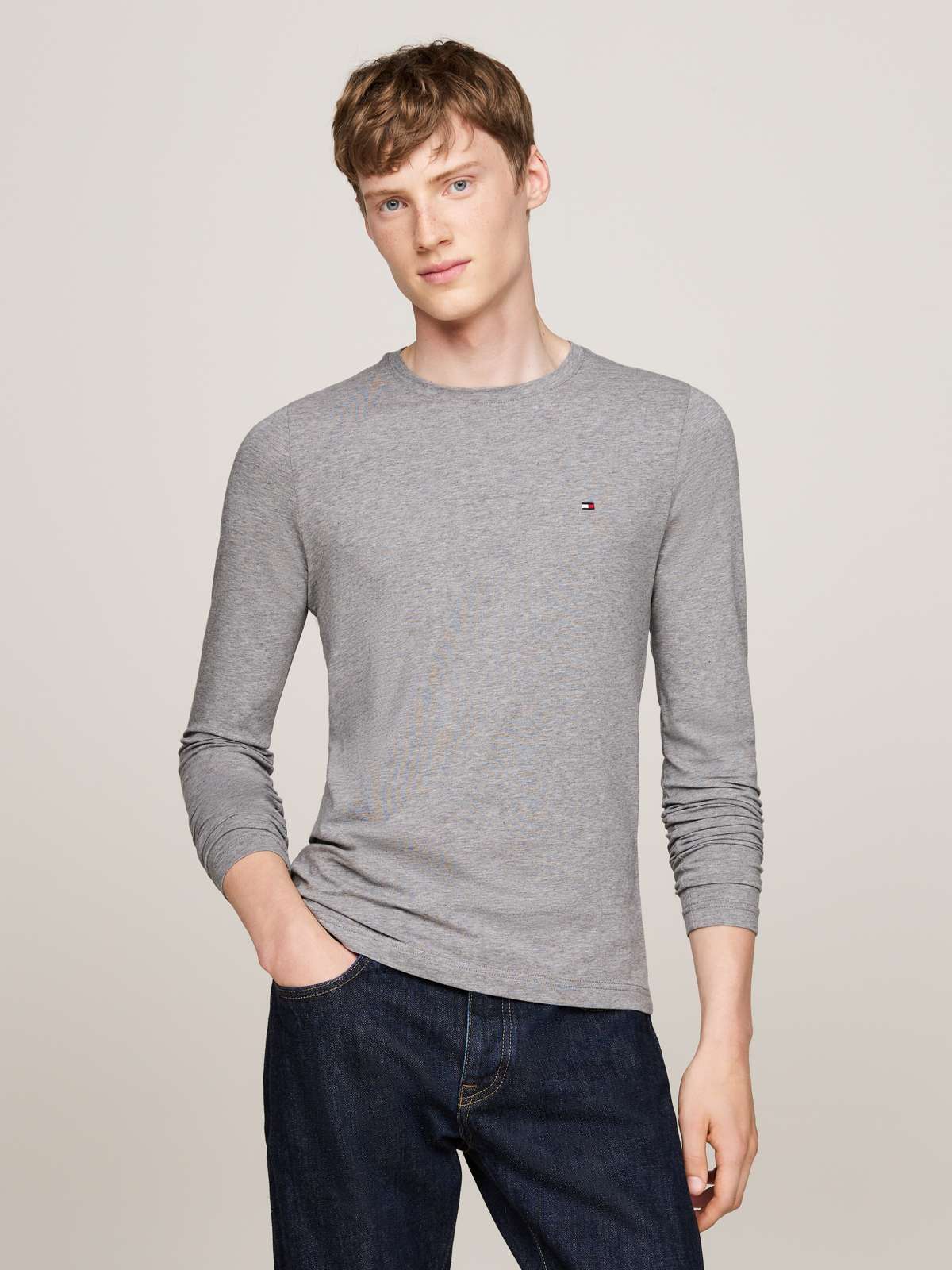 Полосатая рубашка с круглым вырезом STRETCH SLIM FIT LONG SLEEVE TEE