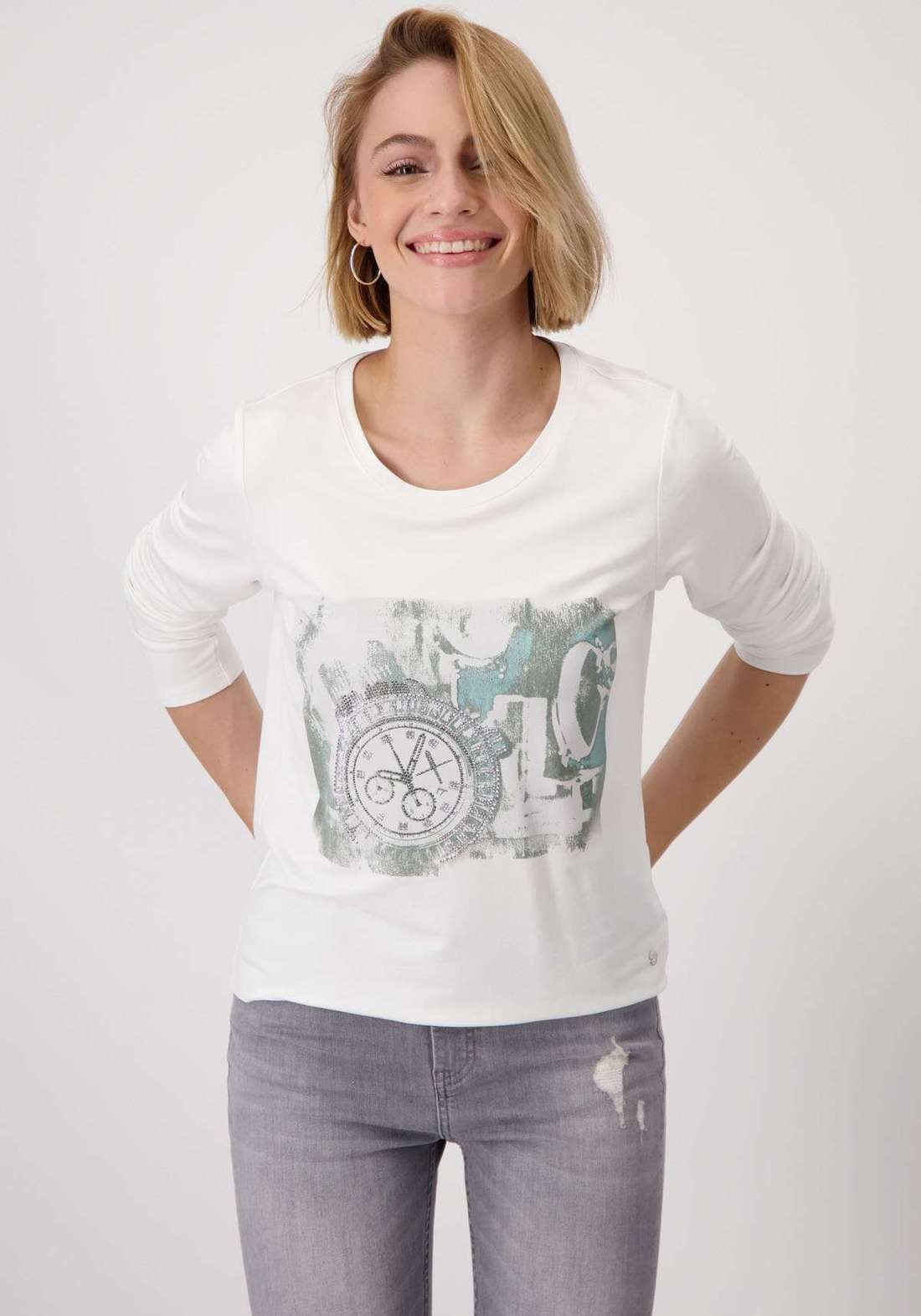 Рубашка с круглым вырезом и принтом спереди