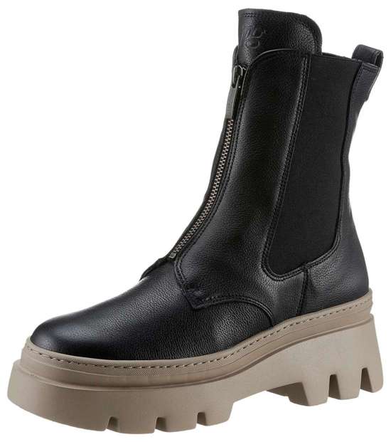 Ботинки челси со светлой подошвой и молнией спереди.