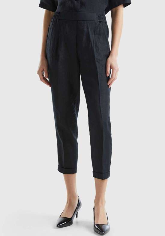 Льняные брюки с эластичным поясом