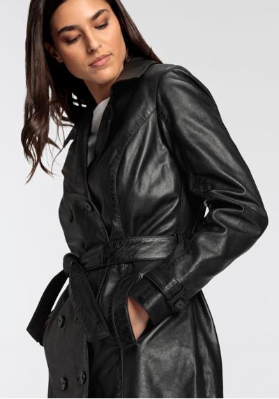 Кожаное пальто, (2 шт.), женский кожаный тренч с завязывающимся поясом.