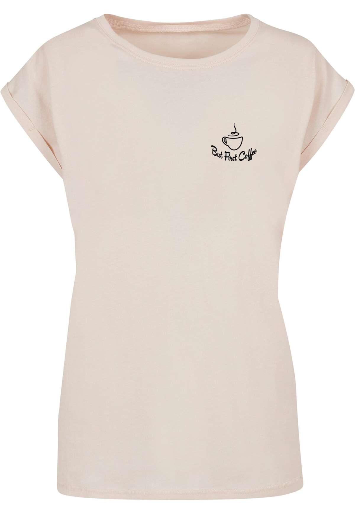 футболка Damen Ladies But First Coffee Extended Shoulder Tee