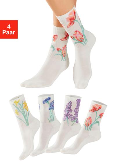 Базовые носки (упаковка, 4 пары) с вязаными цветочными мотивами.