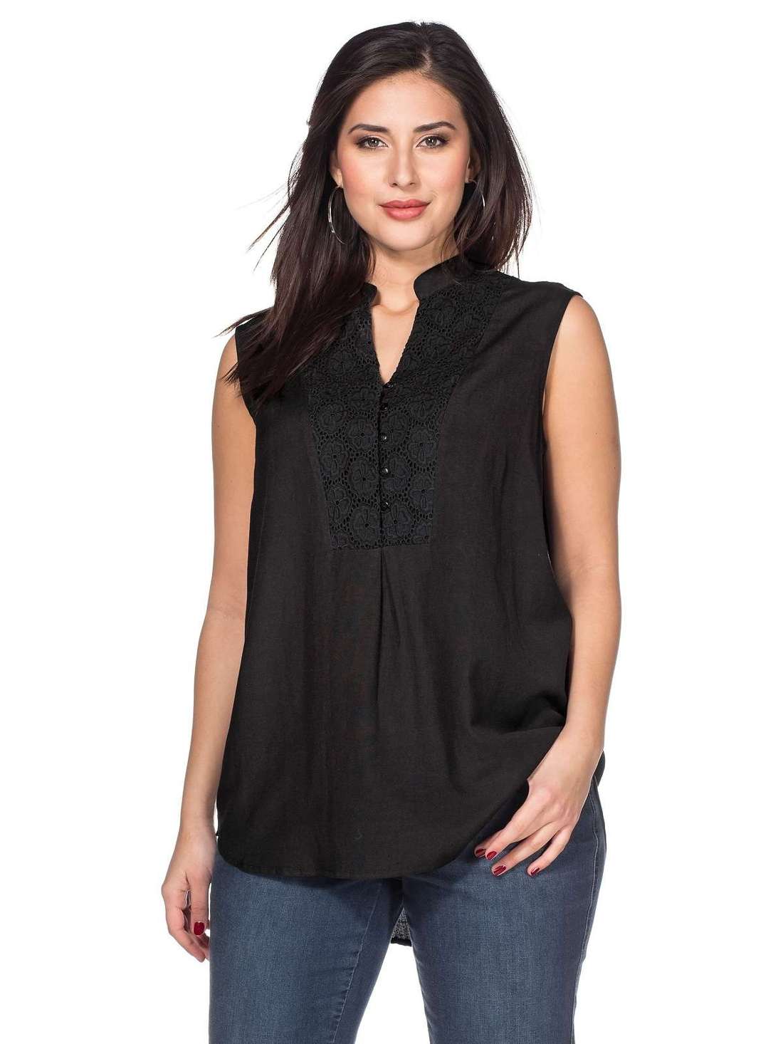 Верх блузки с кружевной отделкой с льняным наполнением Große Größen