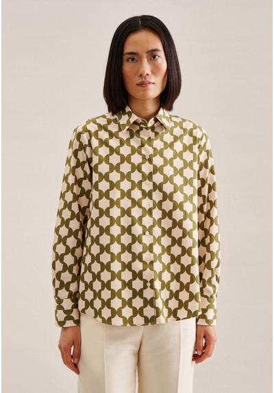 Блузка-рубашка, воротник с длинными рукавами, геометрические узоры.