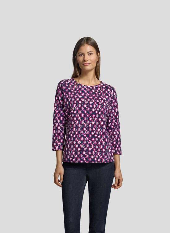 Рубашка с принтом Shirt mit farbenfrohem Tropfenmuster und 3/4-Ärmeln