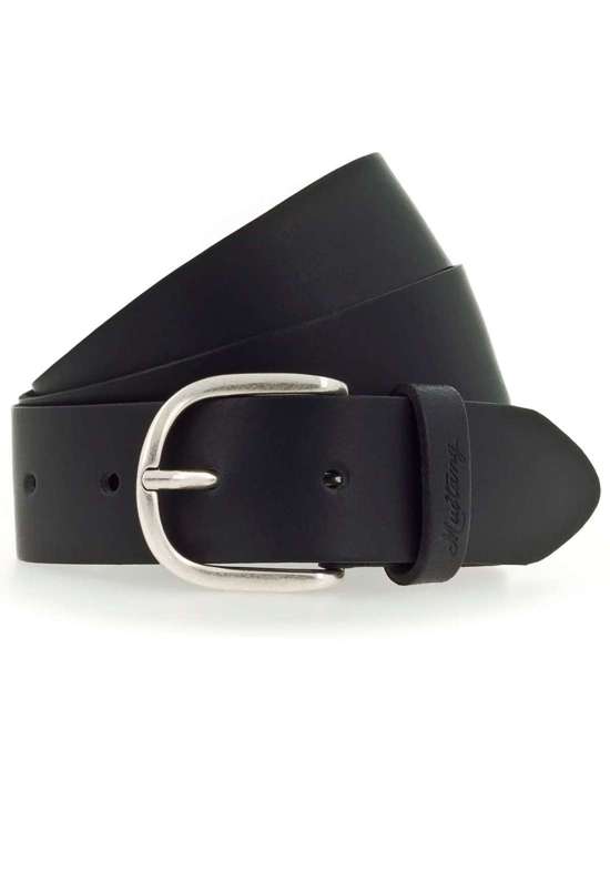 Кожаный ремень с тиснением логотипа MUSTANG на петле.