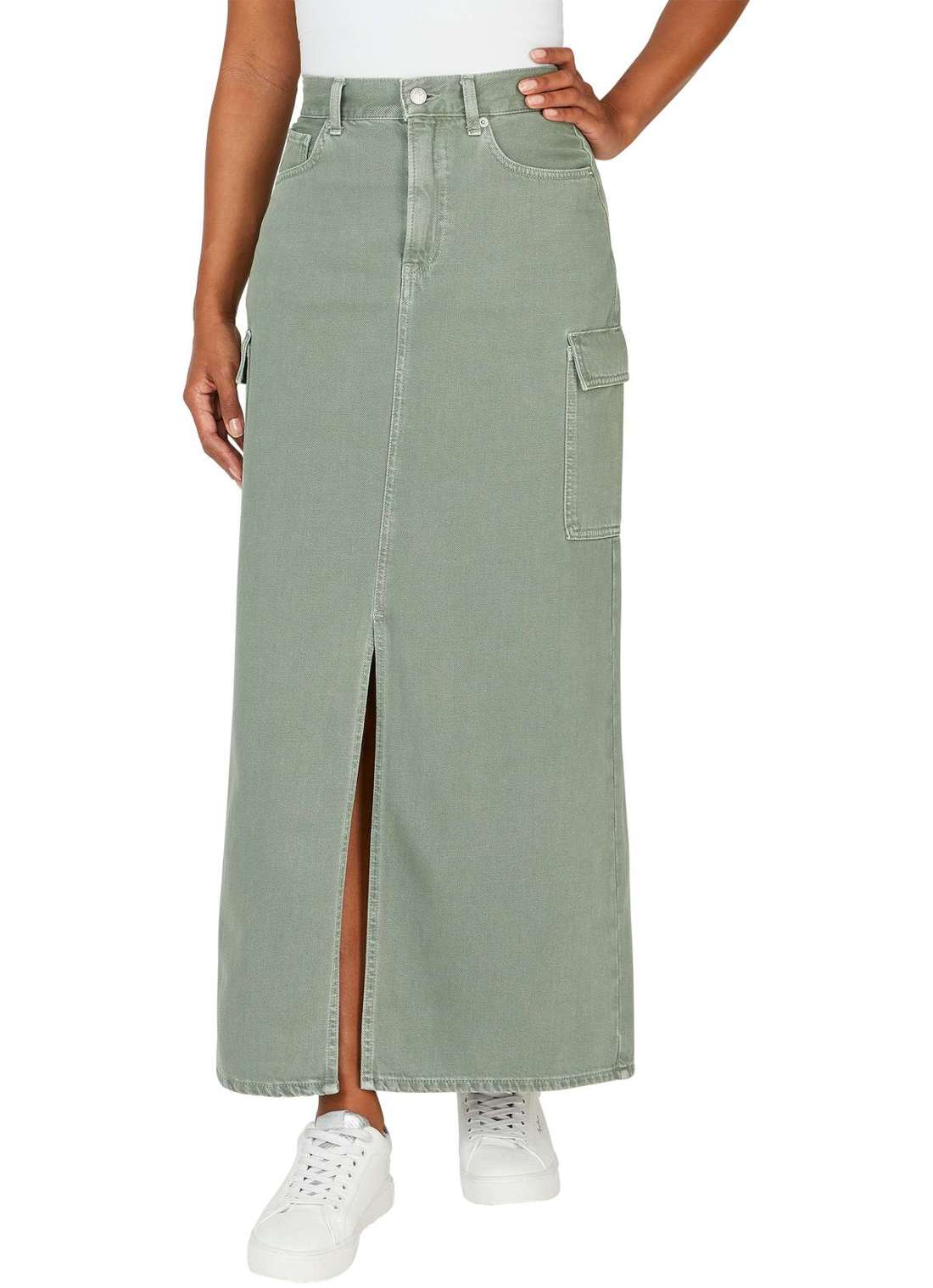Джинсовая юбка модной длины макси. MAXI SKIRT HW CLR