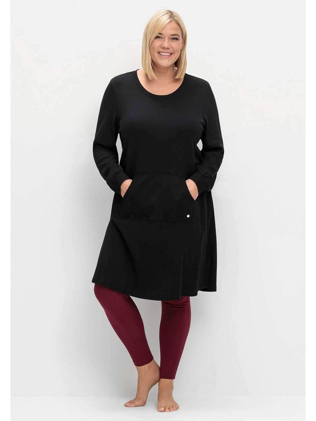 Платье-свитшот легкого А-силуэта с карманом-кенгуру Große Größen